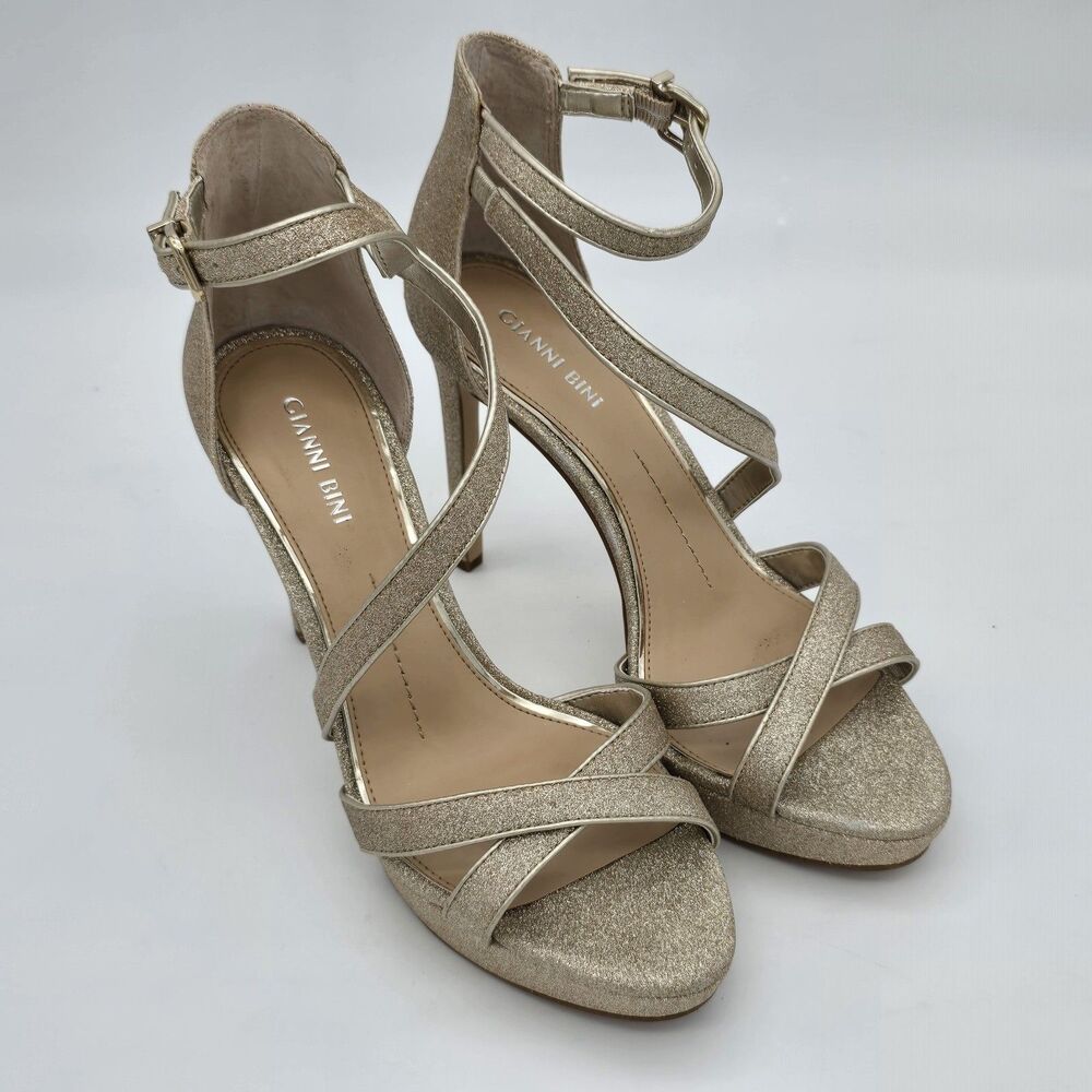 Gianni Bini Corielle Heels Sand Gold Women's Size 9 Metallic Glitter